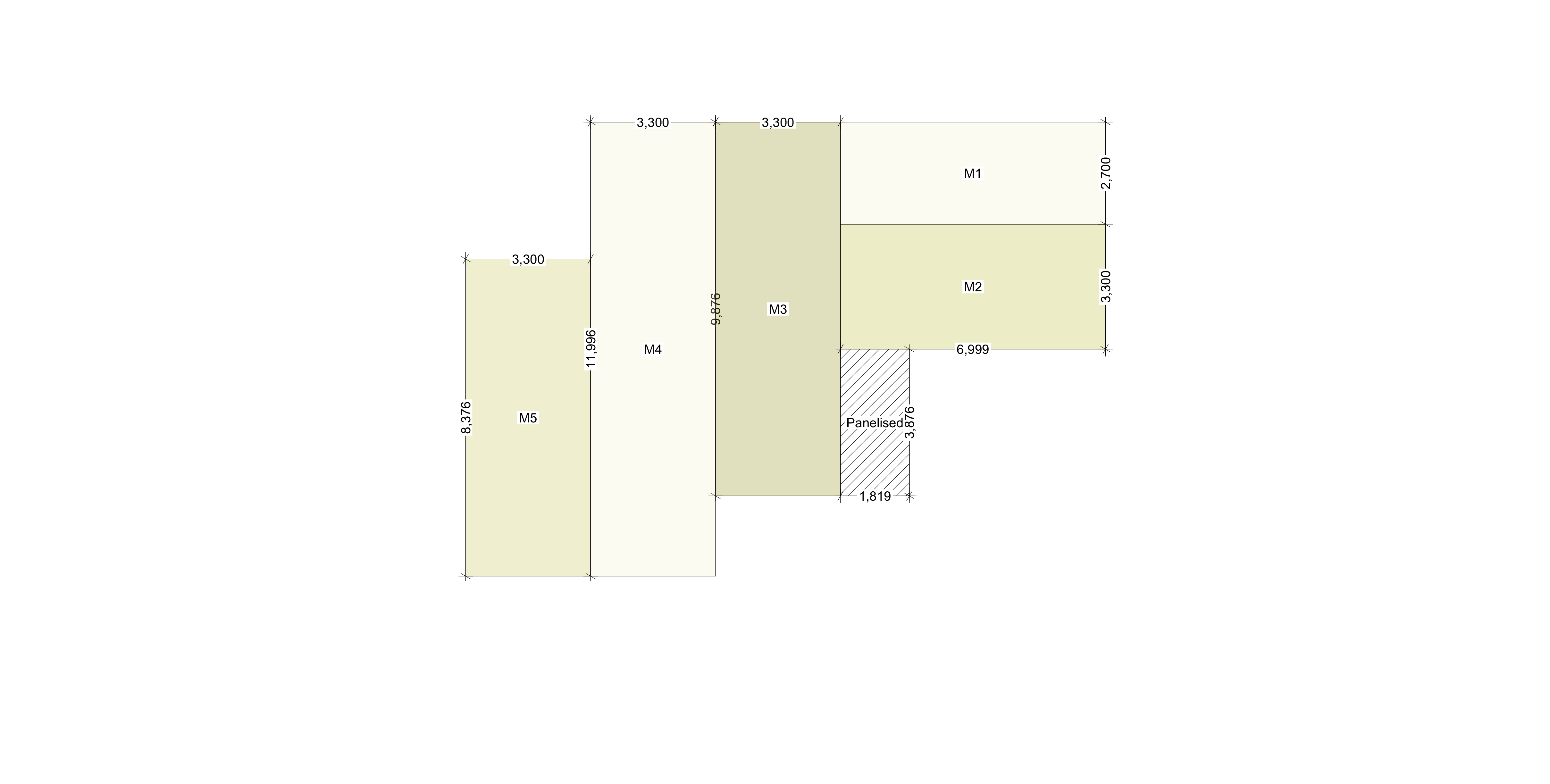 M02S Option B modularisation plan — six modules with panelised zone