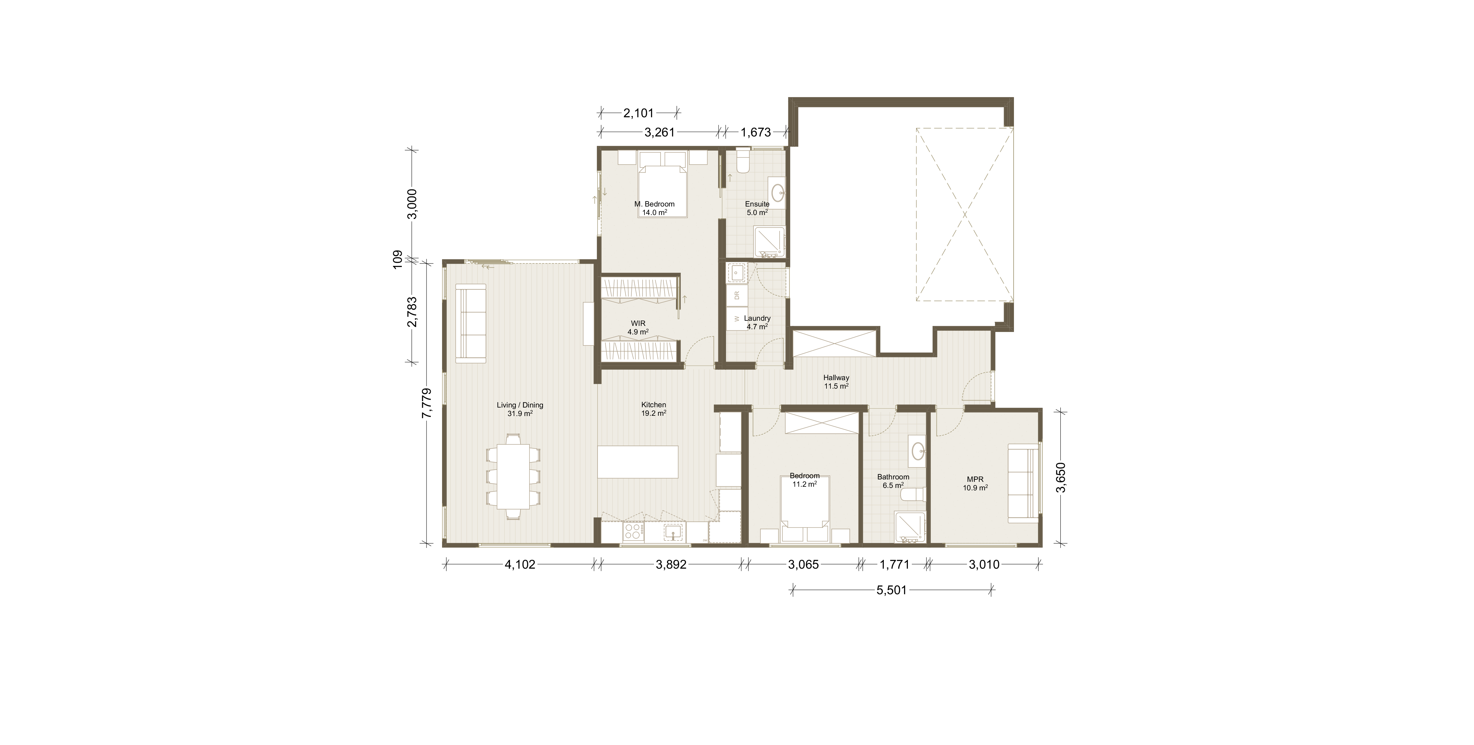 VH09 Option A design plan — floor plan with module boundary overlay