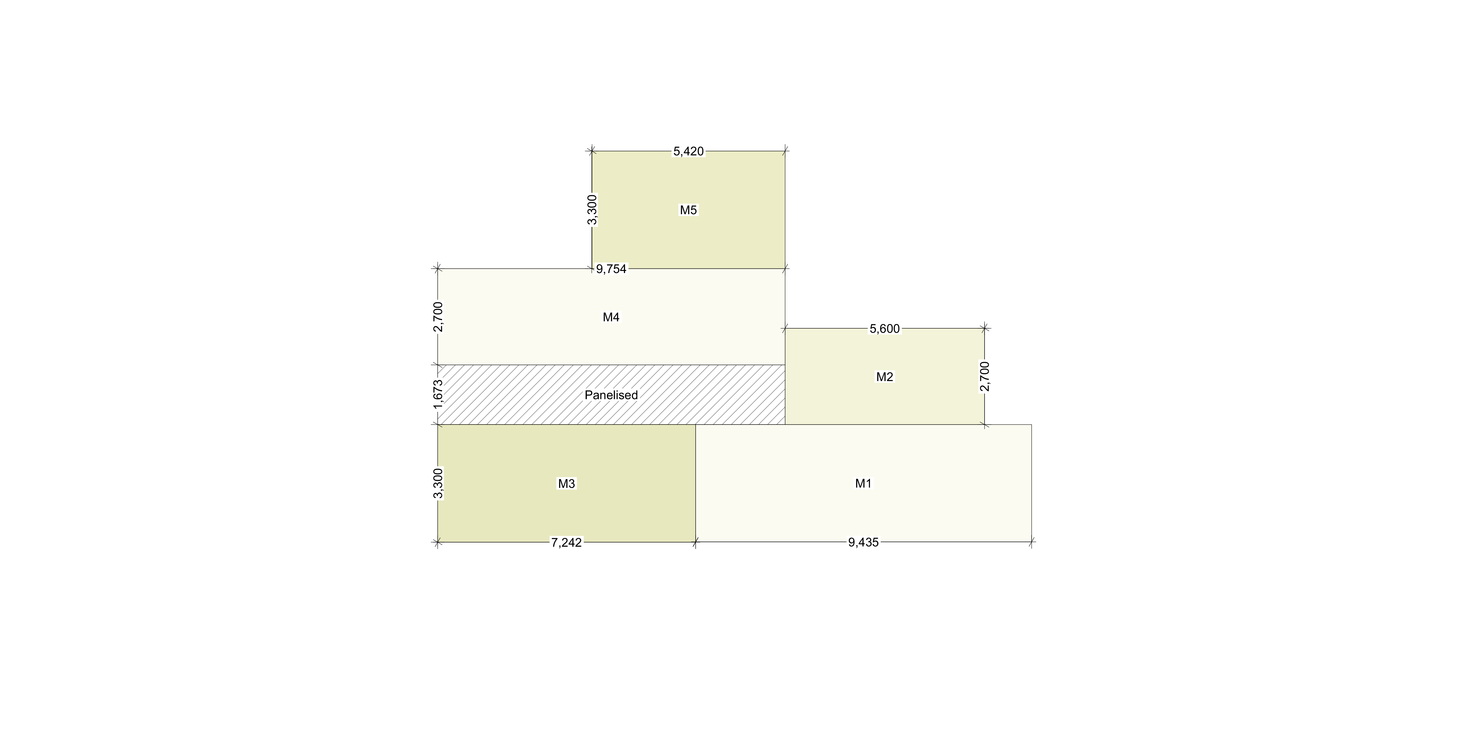 VH09S Option B modularisation plan — six modules with panelised zone